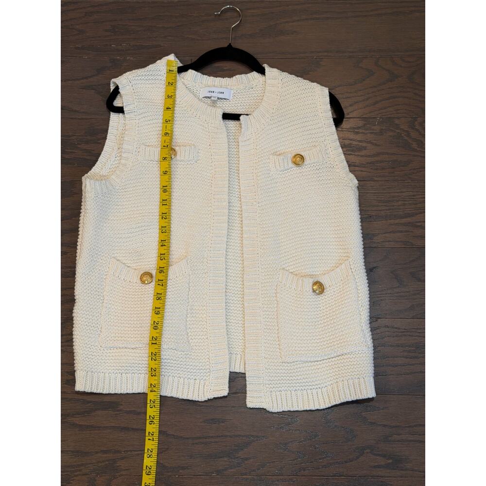 John + Jenn Cream Knit Sweater Vest Gold Button Pocket Open Front Size Large - Picture 3 of 8